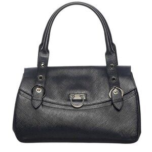Salvatore Ferragamo Black Leather Gancio Flap Satchel Bag